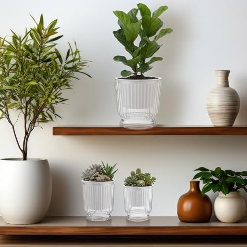 Set of 6 Self Watering Plant Pot 3 Sizes Plastic Double Layer Self Watering Flower Pot with Multi Mesh Drainage Holes Wicking Reservoir for Indoor Outdoor Garden Plants(White) - Image 6