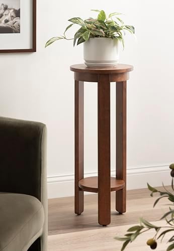 Kate and Laurel Foxford Modern Tiered Round Drink Table, 12 x 12 x 30, Walnut Brown, Transitional Two-Tier Circle Plant Stand for Use as Living Room Pedestal Table or Small Bedroom Nightstand - Image 2