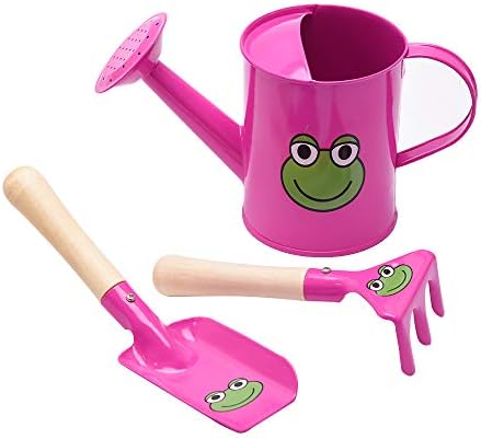 Sungmor Small Watering Can Set Cute Little Gardener Kit | Package Includes 3PC Rose Red Frog Watering Can & Trowel & Rake Gardening Hand Tools | Perfect for Garden,Yard or Beach - Image 2
