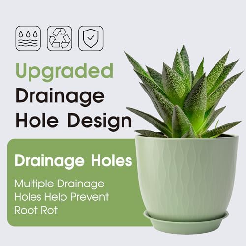 GARDIFE 5-Pack Plastic Plant Pots 7-10in with Drainage & Saucers, Green - Image 4