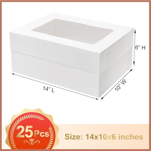 Mefleet 25pcs 14x10x6 Cake Boxes with Window Quarter Sheet Bakery Boxes - Image 2