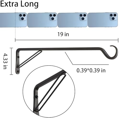 AILIN YELOKIE 2 Pack Extra Long 19 Inch Heavy-Duty Rust-Resistant Solid Steel Plant Hangers and Bird Feeder Hangers for Indoor and Outdoor Decor, Wall Hooks - Image 2