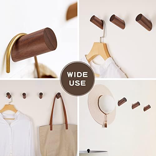 Felidio Wood Wall Hooks, 6 Pack Natural Wooden Coat Hooks Wall-Mounted, Rustic Heavy Duty Hook for Hanging Towels Coats Plants, Entryway Hat Hanger Wall Coat Rack (Walnut Wood) - Image 4