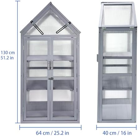 Mini Greenhouse Kit Outdoor Small Green House, Wood, Plant Stand for Indoor G Patio Balcony Apartments Porch Terrace Outsid Accessories, UV Resistant, Gray - Image 2