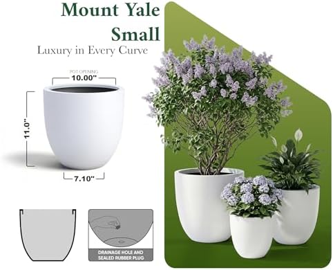 DTY Mount Yale 11.8" D x 11" H (Pot Opening 8.3") Fiberstone Planter with Drainage Hole, Weather Resistant for Indoor and Outdoor, 2 Extra Coco Mats - White, Small - Image 7