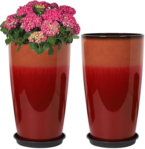 Neoaider Set of 2 Tall Planter, 21 inch Large Plastic Planter, Firey Red by Neoaider