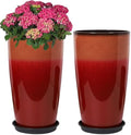 Neoaider Set of 2 Tall Planter, 21 inch Large Plastic Planter, Firey Red by Neoaider
