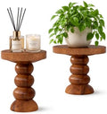 2 Pack Teak Wood Display Risers for Rustic Natural Home Decor by JOLLYMER
