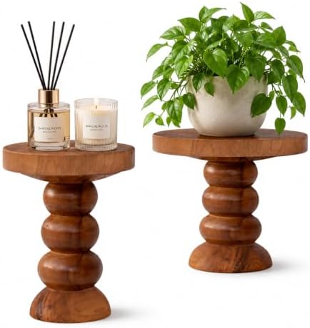 2 Pack Teak Wood Display Risers for Rustic Natural Home Decor by JOLLYMER