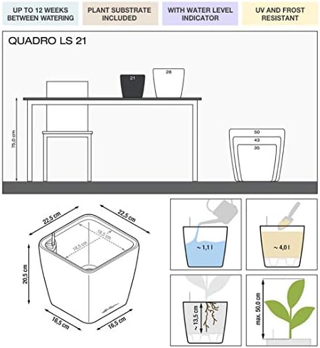 Lechuza Quadro LS 21 Scarlet Red High Gloss, Self-Watering Square Planter, H7.9 L8.3 W8.3 in - Image 2