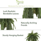 Nearly Natural 22 in Artificial Boston Fern Hanging Basket for Home Decor - Image 2