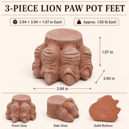 3 Pcs 4 Inch Terracotta Paw Pot Feet for Large Outdoor Planters - Image 5