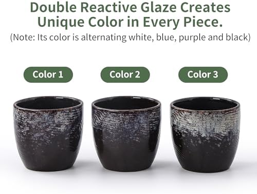 4+5.75 Inch Ceramic Planter Set of 2 with Drainage Hole and Saucer for Plants, Indoor-Outdoor Large Round Succulent Orchid Flower Pot -Reactive Color Spot(Inner-pots not Larger Than 5 Inch) - Image 2