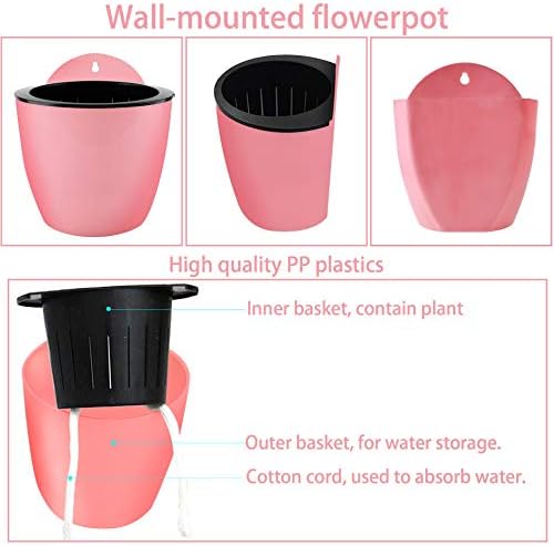 7Pack Self-Watering Plant Flower Pot Wall Hanging Plastic Planters Size 7 inch with 7 Hooks Replacement for Plants Flowers Indoor Outdoors - Image 3