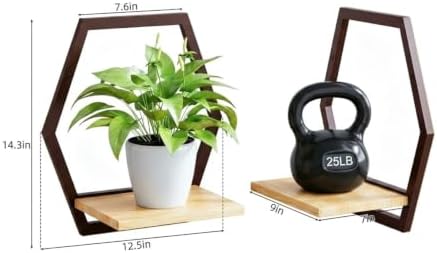 3 Pack Hexagon Wall Plant Stands, 9 Inch Wood Shelf, Coffee - Image 3