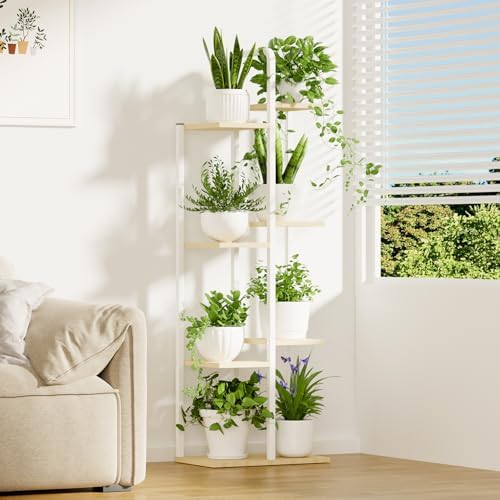 50" Tall Plant Stand Indoor - 7 Tiered Metal Flower Pot Stands for Multiple Plants - Corner Plant Shelf for Living Room Home Gardening Decor (White) - Image 6