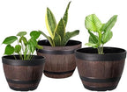 VECELO Plant Pots with Drainage Holes & Saucer, 9/11.3/13 Inch Flower Pots with Tray, 3 Pack Plastic Whiskey Barrel Planters for Indoor & Outdoor Garden Home Plants and Flowers by VECELO