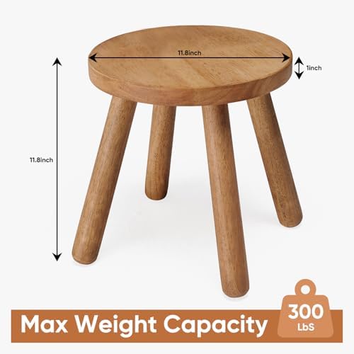 11.8" H Round Solid Wooden Stool Wood Plant Stand Woden Decorative Stool Garden Stool Portable Stand for Kitchen Bathroom Living Room Bedroom - Image 2