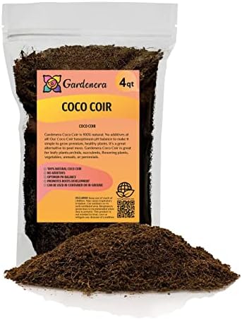 Premium Organic Coconut Coir Mix for Home Gardening - All Natural Soil Amendment - PH Balanced and Double Washed Coco Coir by Gardenera (4 Quart Bag) by Gardenera