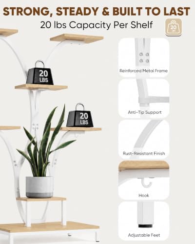 Indoor Plant Stand with Grow Lights, 59" Tall Corner Plant Stand for Multiple Plants, 7 Tiered Plant Shelf, Metal and Wood Plant Rack for Living Room, Bedroom, Home Decor, Natural - Image 4