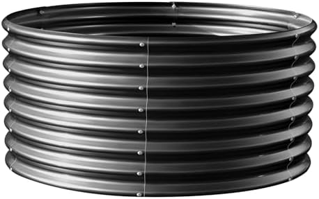 Land Guard 3×3×2ft Galvanized Raised Garden Bed Kit, Round Galvanized Planter Raised Garden Boxes Outdoor, Large Metal Raised Garden Beds for Vegetables, Grey by LandGuard