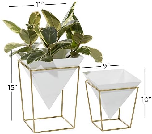 CosmoLiving by Cosmopolitan Metal Indoor Outdoor Planter with Removable Stand, Set of 2 14", 10"H, White - Image 6