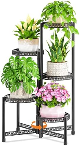 LASZOLA Plant Stand Indoor Outdoor Tall for Multiple Plants, 5 Tier Black by LASZOLA