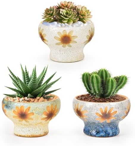 Sungmor Small Succulent Planters Set of 3, Beautiful Hand Crafted Ceramic Plant Pots Cute Cactus Pot, 4.9 Inch Flower Pots for Indoor Plants with Drainage, Desktop Windowsill Home Office Decor Pots - Image 2