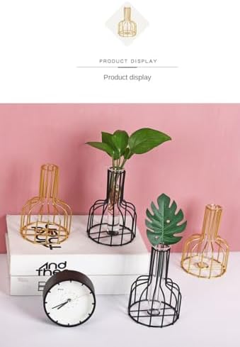 Glass Propagation Station with Metal Frame,Test Tube Vase for Hydroponic Plant, Metal Flower Vase Test Tube Pot Decorative Bottles Centerpieces for Wedding Home Décor (Gold Large 26CM) - Image 6