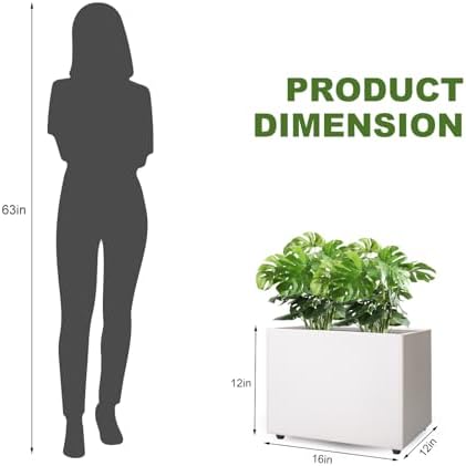 Planter Box Rectangular Block - 16×12×12IN Galvanized Steel Metal Long Box Planter Easy Installation Modern Outdoor Tall Planters All-Weather Use with Drainage Holes for Patio/Porch(White) - Image 5