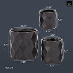 Round Ceramic Pot with Embossed Rectangle Design Outdoor/Indoor Medium Ceramic Decorative Planter for Garden Patio Balcony Home: Black 7.25"x7.25"x6.75"H; 5.75"x5.75"x5.75"H; 4.25"x4.25"x4.25"H - Image 7
