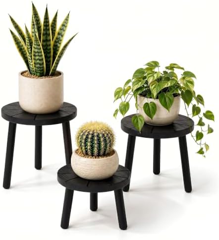 Delma Wood Plant Stands 3-Pack Indoor, Plant Stool, Black by Delma