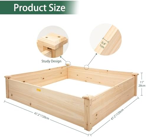 Hollyone 48" X 48" inches Wood Raised Garden Bed Frame Planters Wooden Elevated Planting Planter Box for Outdoor Herb Vegetables Flowers Grass Lawn Yard Patio - Natural 4×4ft - Image 4