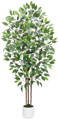 GTIDEA 5FT Artificial Ficus Tree with White Planter, Fake Plants Indoor by GTIDEA