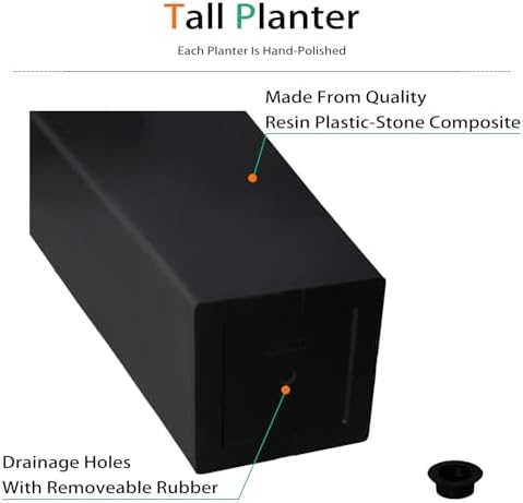 Heyzier Tall Planters for Outdoor Plants, Large Resin Flower Pots for Garden, Front Porch, Patio, Indoor - Set of 2 (Black, 28 inch - 2 Pack) - Image 6