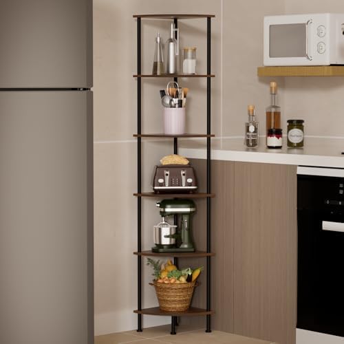 6-Tier Corner Shelf Stand, 65" Industrial Corner Display Rack for Living Room, Bookshelf, Tall Display Shelf, Plant Stand, Storage Standing Shelf for Bedroom, Bathroom, Kitchen, Brown - Image 6