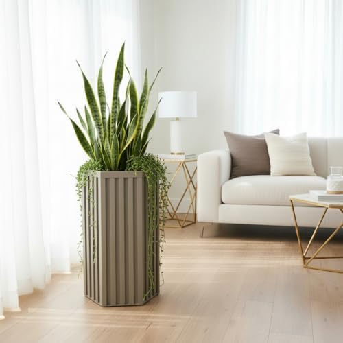 Hexagon Column Planters, 22 Inch, Brown Grey by Noeko