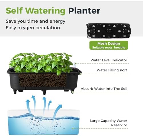 2 Pack Rectangular Planter 15.6 x 5.4 in Self Watering Planter Window Sill Planters Indoor Rectangle Plant Pot Self Watering Pots Plastic Plant pots with Drainage Holes Black Flower Pot - Image 3