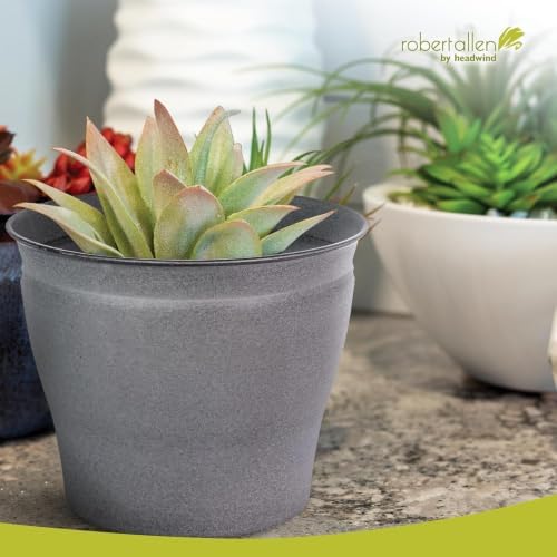 Headwind Natural Ironstone Timberline - 8" Slate Grey Decorative Planter for Outdoor Pots for Plants – Modern Indoor Plant Pots, Large & Small Planters for Indoor Plants by Robert Allen 2-Pack - Image 2