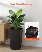 VEVOR Set of 2 Tall Planters for Outdoor Plants 22 inch, Black Tall Planter for Indoor Plants, Modern Planters for Front Porch Patio Balcony, Plant Container Flower Pots - Image 5