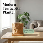 Nihow 6 Inch Ceramic Plant Pot with Drainage & Square Saucer, Terracotta - Image 4