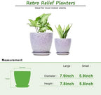 8 Inch + 6 Inch Retro Ceramic Planter Set of 2 with Drainage Hole and Saucer for Multiple Plants, Indoor-Outdoor Garden Pots for Succulent, Orchid, and Flower (Retro Purple) - Image 3