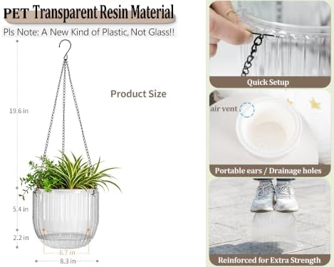 Melphoe 2 Pack Self Watering Hanging Planters Indoor Flower Pots, 8.3 Inch Outdoor Hanging Basket, Plant Hanger with 3Hooks Drainage Holes for Garden Home (White) - Image 6