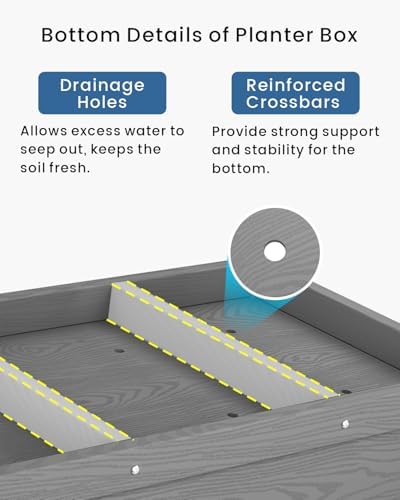 Weatherproof Raised Garden Bed, HDPE Outdoor Elevated Planter Box with Legs, Garden Box, Flower Beds for Patio, Deck, Balcony (Grey) - Image 5