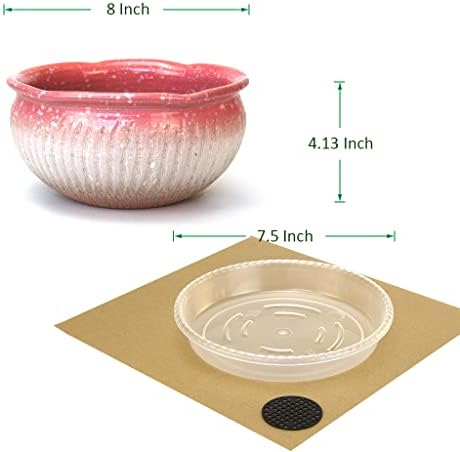 8 Inch Succulent Pot with Drainage and Saucer Glazed Terracotta Round Ceramic Succulent Planter Cactus Bonsai Plant Pot (Pink) - Image 7