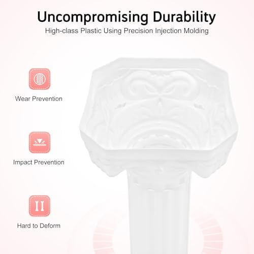 2PCS Columns and Pillars, Wedding Roman Column Wedding Landscaping Plastic Roman Pillar Artistic Roman Column Statue Party Flowerpot Holder for Wedding Event Party Decor (2Pcs Ornate Column) - Image 2
