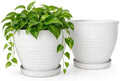 13.8 Inch Round Plastic Planters Urns, Set of 2, White Flower Pots by OUMUHE