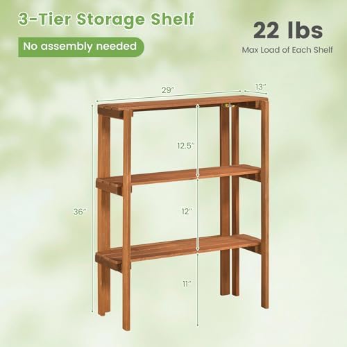 Giantex Foldable Plant Shelf, 3-Tier Solid Wood Indoor Outdoor Flower Pot Display Rack, Corner Storage Bookshelf, Freestanding Tiered Plant Stand for Garden Patio Balcony, No Assembly - Image 3