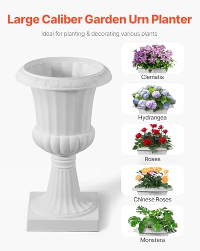 VEVOR Plastic Urn Planters, 9.8 x 16.5 Inch, 2 Pack White Classic Flower Pots Front Porch Planters, Indoor & Outdoor Vase for Wedding, Party, Event, Home, Stage, Garden, Balcony, Patio Decoration - Image 2