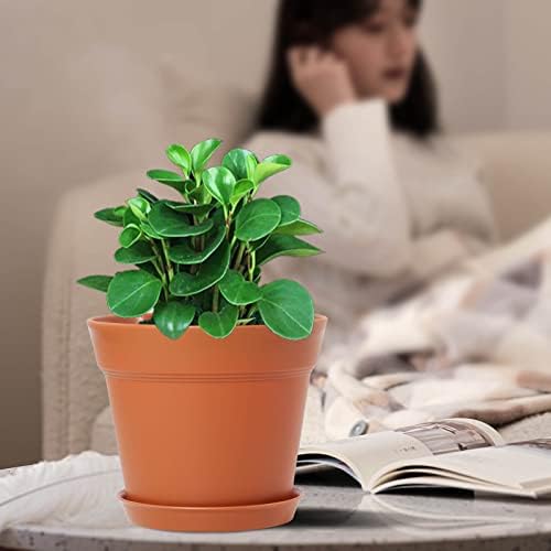 WOUSIWER 16 Pack 6 inch Plastic Planters, Plastic Indoor Planter Flower Pots, Heavy Duty and Stylish 6 Inch Plant Pots for Indoor Plants with Drainage Holes and Tray for Plants, Flowers, Terracotta - Image 7